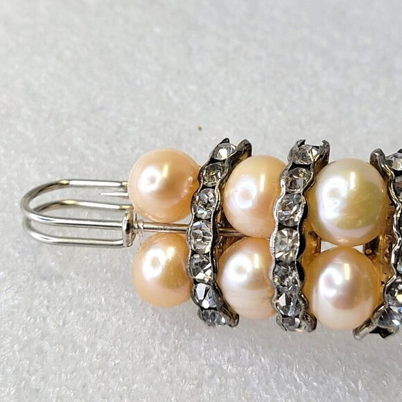 Pink Faux Pearl and Rhinestones Brooch Safety Pin - Picture 5 of 10